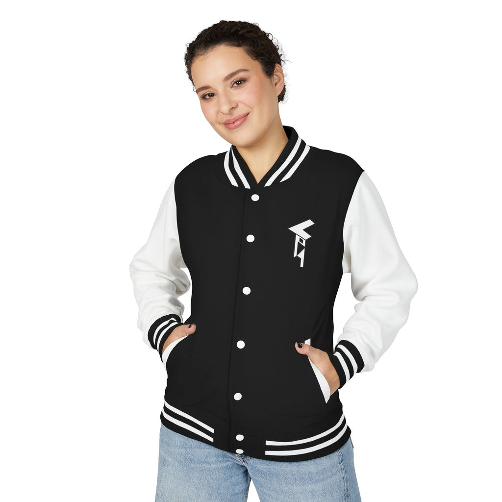 Letterman Jacket - Minimal Black & White Varsity Jacket with Geometric Crest