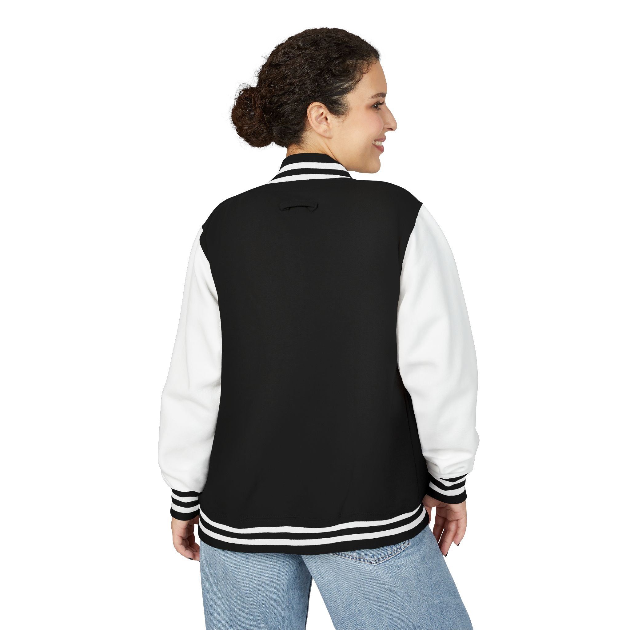 Letterman Jacket - Minimal Black & White Varsity Jacket with Geometric Crest